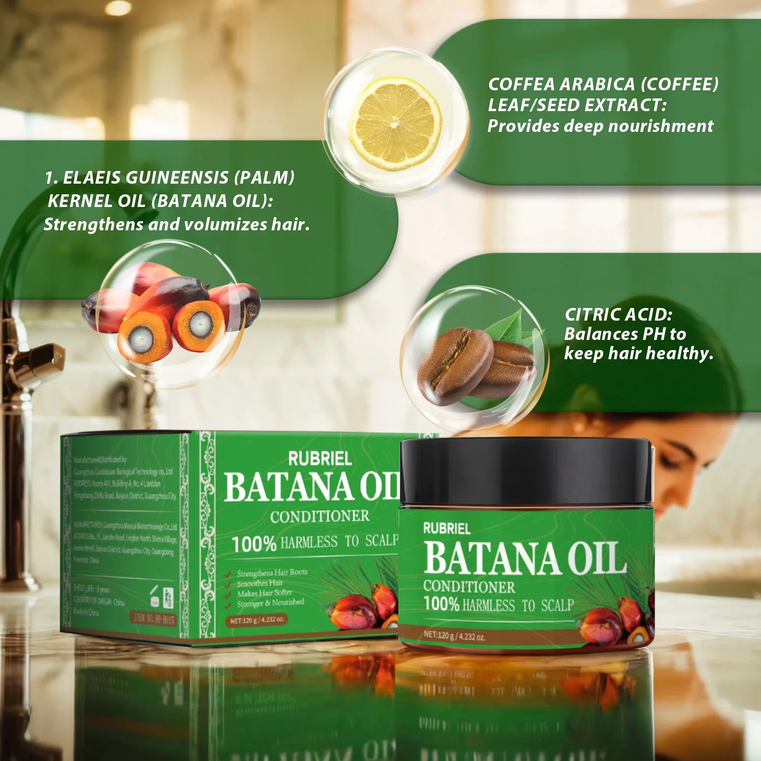 120g Batana Oil Shampoo & Conditioner Set Strengthens Hair Roots Repairs damaged Hair Deeply Nourishment Smooth Hair Conditioner