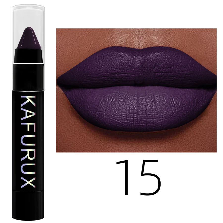 15 Colors Nude Velet Matte Lipstick Pencil Waterproof Long Lasting Red Brown Pink Lip Liner Pen Non-Stick Cup Makeup Lip Tint Pe