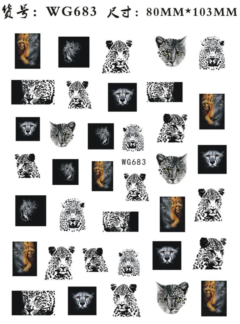Press on Nails Tiger Symbol Nails Decals Design Fierce Wild Animal Leopard Decoration Manicure Stickers Nails Accessories Tools