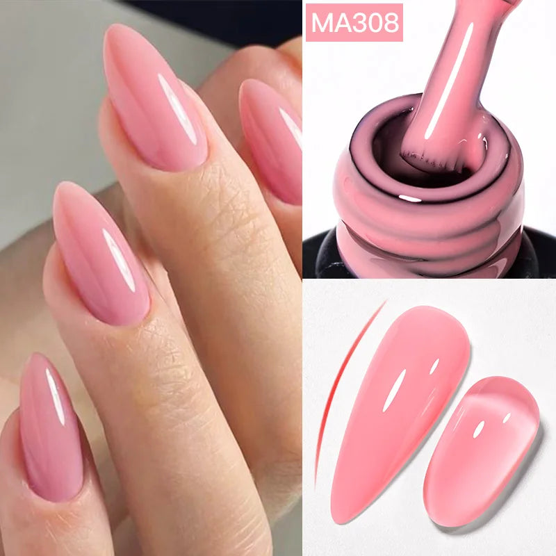 MEET ACROSS 7ml Pink Glitter Rubber Base Nail Gel Polish Sparkling Gold Foil DIY Nail Art Painting Gel Long Lasting Varnish