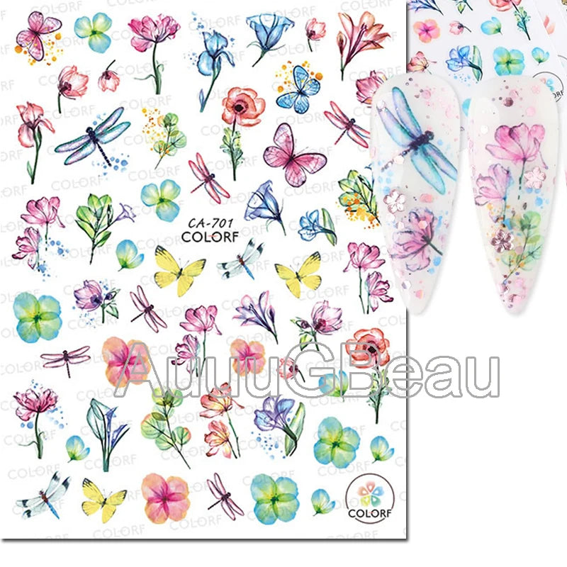 3d Nail Art Decals Geometric Lines Daisy Sunflowers Letters Adhesive Sliders Nail Stickers Decoration For Manicure