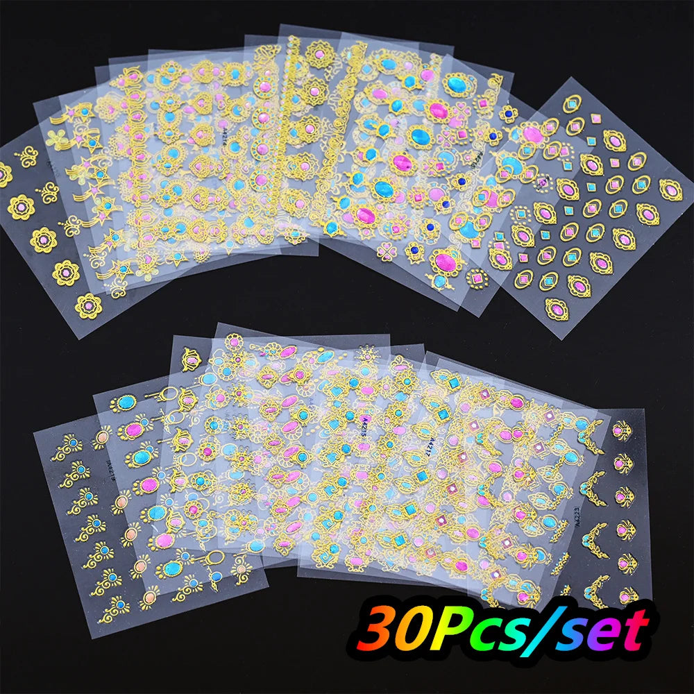 30Pcs/set Colorful Butterfly/Flowers Nail Stickers Kawaii Cute Mini Rose/Lavender/Sunflower Nail Decal DIY Adhesive Nail Floret
