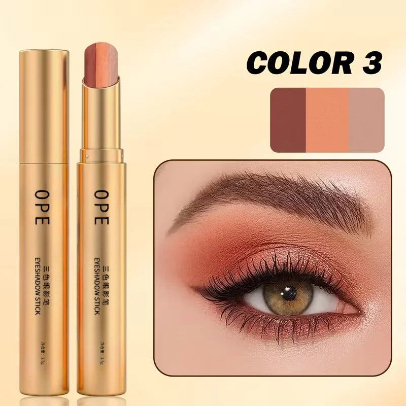 OPE Tri-Color Eyeshadow Stick — Gradient Shimmer, Waterproof Pearlescent Eyeshadow — Long-Lasting Eye Makeup