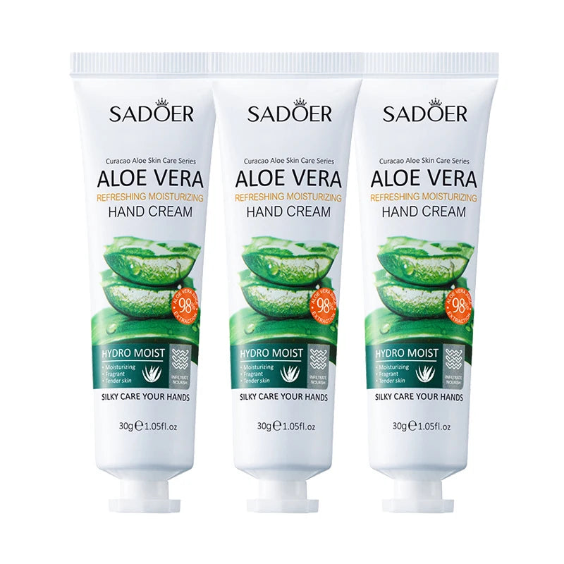 3/5pcs SADOER Refreshing Moisturizer Hand Cream Aloe Vera Tender Skin Hydrate Soothe Dryness Fast Absorbing Hands Skin Care