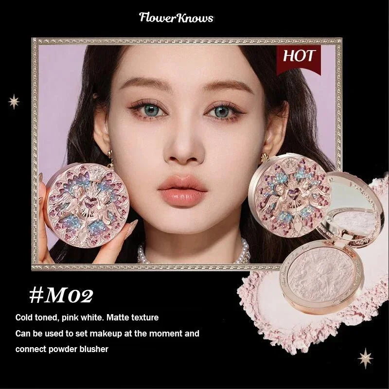 Flower Knows Little Angel Collection Relief Highlight Face Powder iluminador Makeup Contour Highlighter Palette 8g/0.3Fl.oz