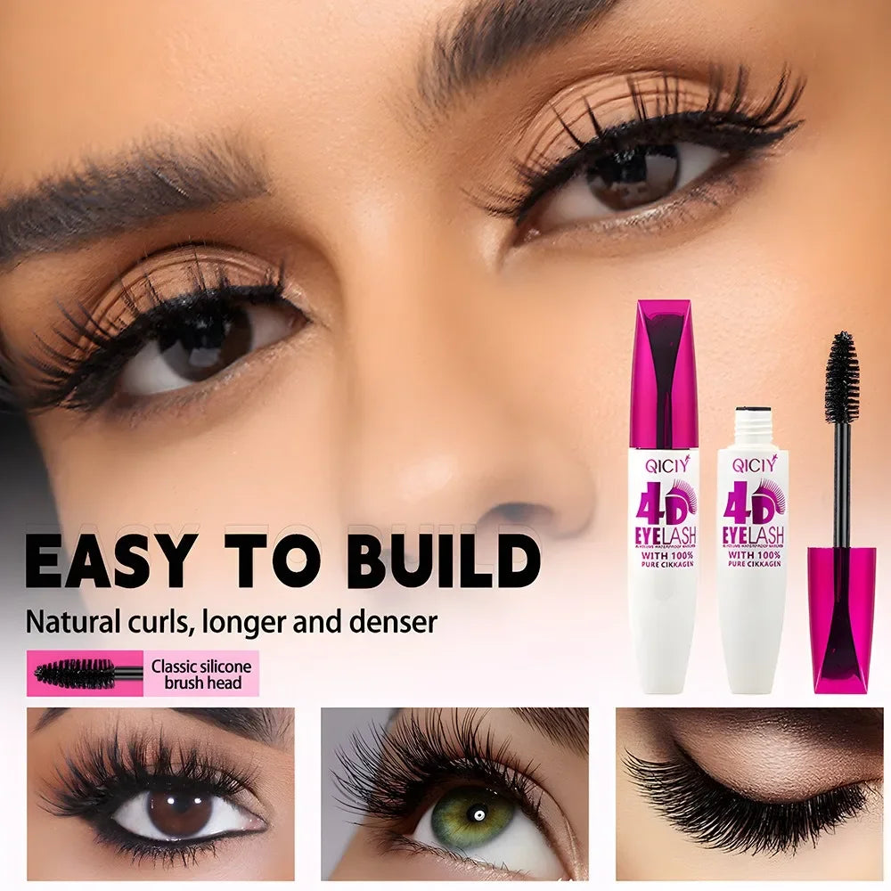 4D Mascara Black Waterproof Extra Long Volume Lasting Smudge-Resistant Natural Curling Mascara Novice Quick Start Big Eye Makeup
