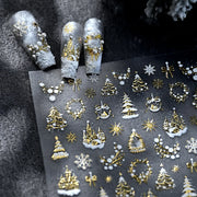 1pc 5D Gold Snow Christmas Tree Wreath Nail Art Stickers Bow Crystal Ball Pendant Winter Nail Decals New Year Xmas Nail Decorati