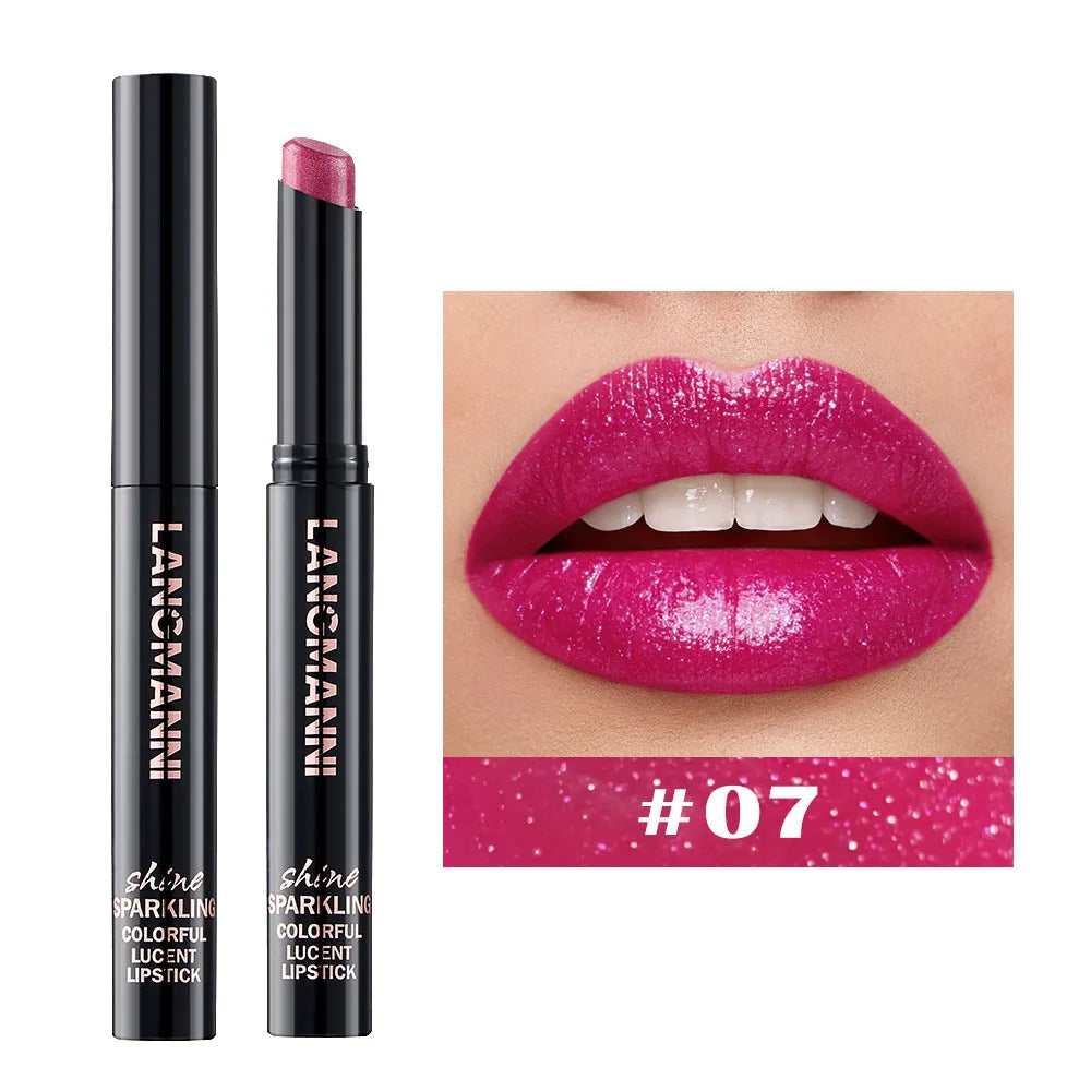 LANGMANNI 10 Colors Slant Mouth Pearlescent Swivel Slant Mouth Design Lipstick Single Pack Lipstick Lasting Color Lip Gloss