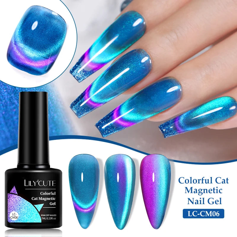 LILYCUTE 7ml 9D Rainbow Reflective Cat Magnetic Nail Gel Polish Winter Autumn Snowlight Sparkling Soak Off Nail Art Gel Varnish