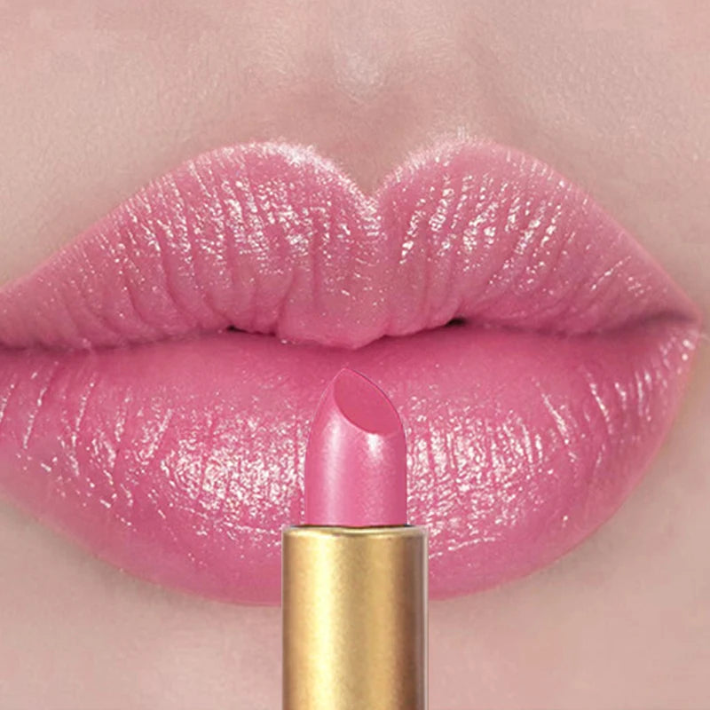 Shimmer Coral Metallic Lipstick Glitter Diamond Waterproof Lip Gloss High Pigment Shiny Sparkling Pearl Pink Lipstick Cosmetics