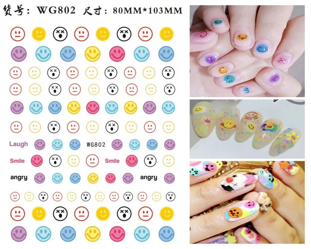 3D Yellow Smile Nlail Art Stickers Nail Decals for Nails Smile Face Manicure Japanese Design DIY Cute Nail Decals Accessories
