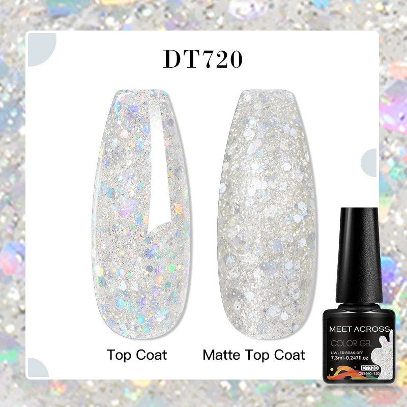 MEET ACROSS 7ml Red Blue Green Metallic Gel Nail Polish Super Bright Mirror Effect Semi Permanent LED UV Gel Nail Art Varnish