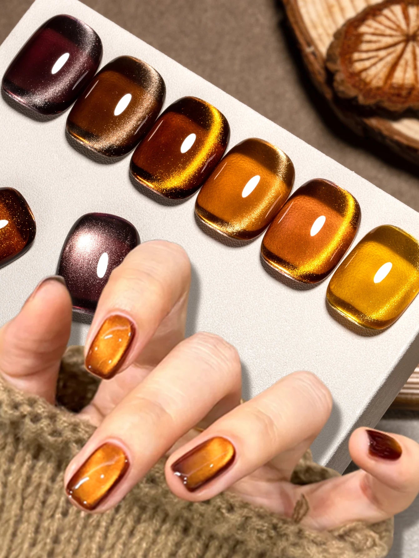 7ml Amber And Brown Magnetic Gel Autumn Black Nails Luxury Coffee Amber Whitening Glass Bead Cat Magnet Gel Brown Red Nails