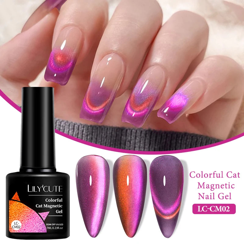 LILYCUTE 7ml 9D Black Crystal Cat Magnetic Gel Nail Polish Laser Silver Glitter Semi Permanent Manicure For Nail Art Gel Varnish
