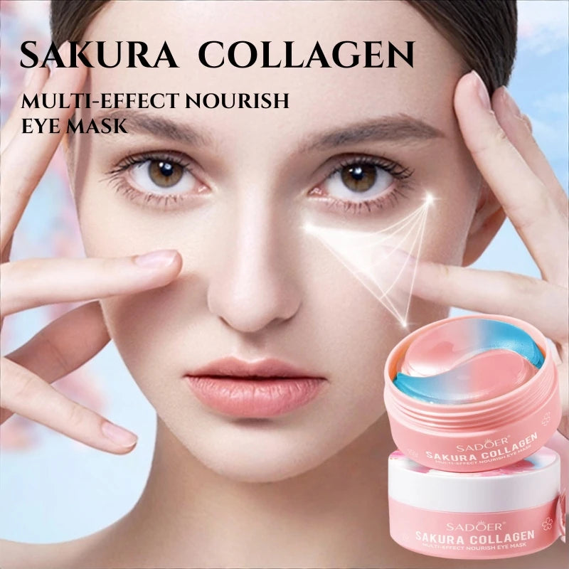 60Pcs Sakura Collagen Eye Masks – Nourishing & Hydrating Eye Patches to Moisturize, Refresh and Brighten the Under-Eye Area for a Smooth, Radiant Look