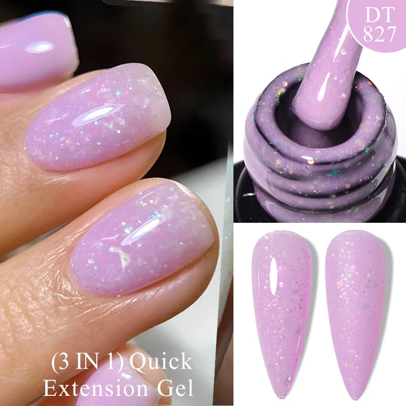 MEET ACROSS 7ml Dark Color Glitter Top Coat Gel For Nails Brocade Powder 2 In 1 Chameleon Nail Art Gel Varnish Manicure