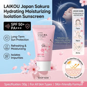 LAIKOU Japan Sakura Sunscreen SPF 50+ Brightening Sunblock Cream Face Body Moisturizing Isolating UV Protector 30g