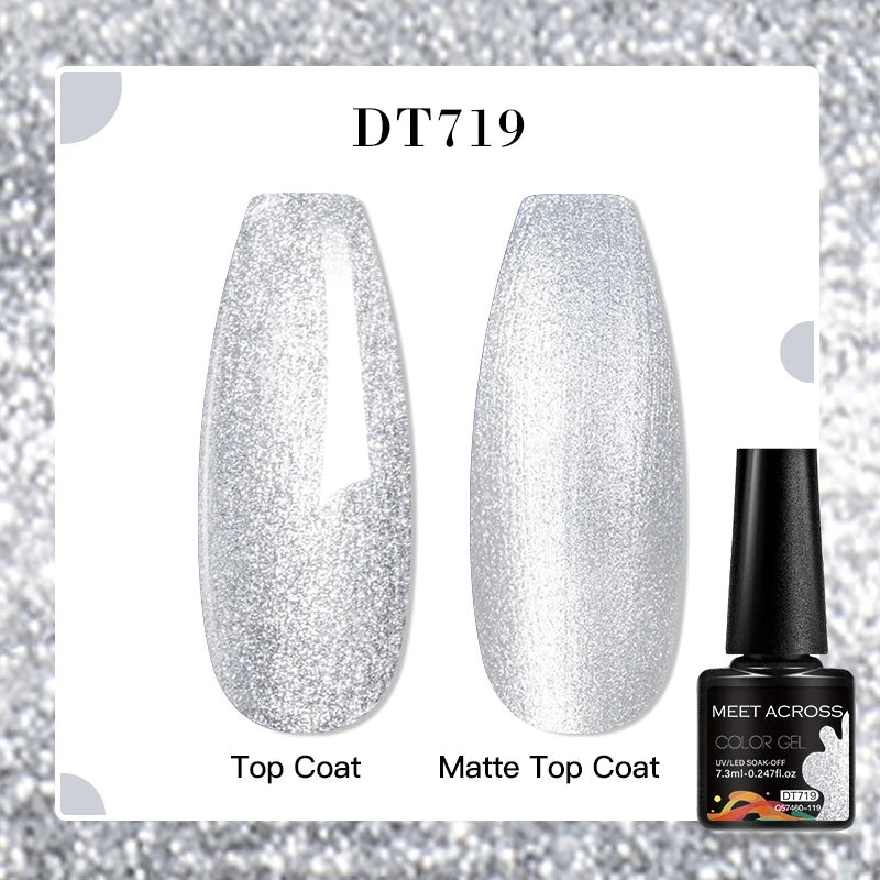 MEET ACROSS 7ml Red Blue Green Metallic Gel Nail Polish Super Bright Mirror Effect Semi Permanent LED UV Gel Nail Art Varnish