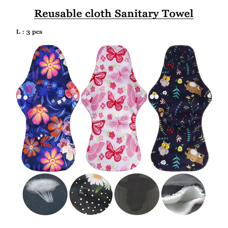 3 - 5 pcs Reusable Menstrual Pads Heavy Flow Women Menstrual Period Washable Sanitary Napkin Organic Bamboo Charcoal Cloth Pads