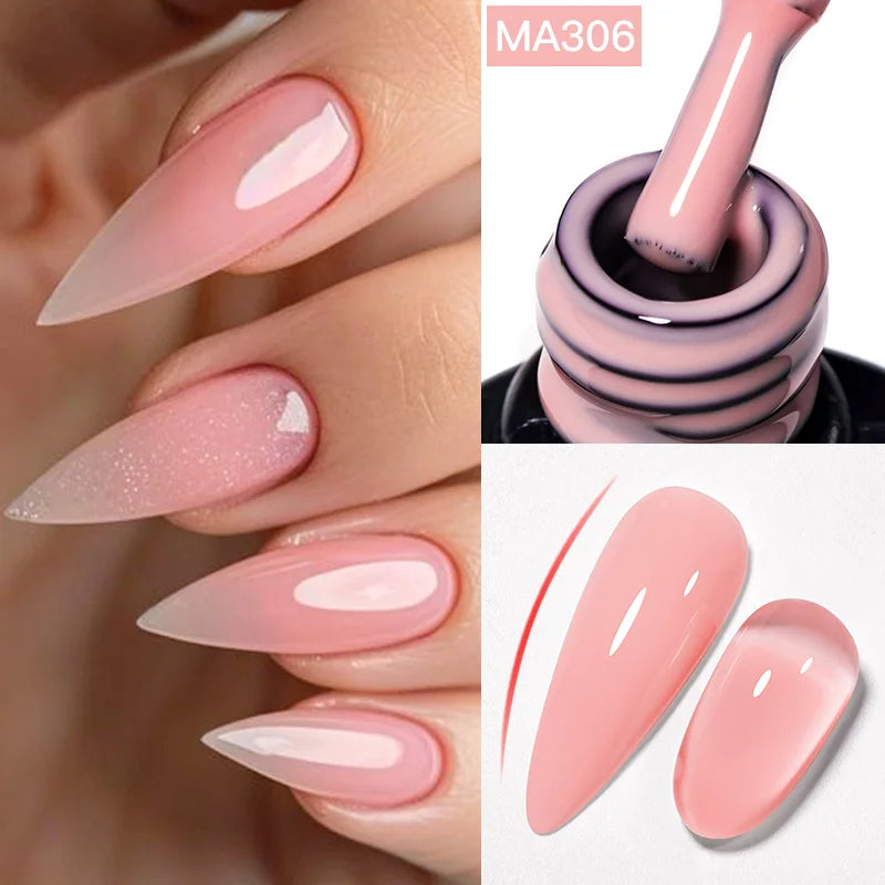 MEET ACROSS 7ml Pink Glitter Rubber Base Nail Gel Polish Sparkling Gold Foil DIY Nail Art Painting Gel Long Lasting Varnish