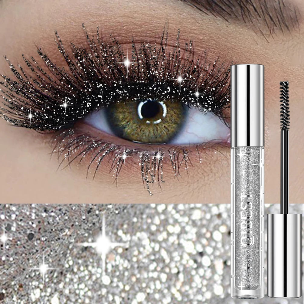 QIBEST Silver Diamond Glitter Mascara Lasting Makeup 3D Volume Eyelashes Shimmer Curling Gold Purple Mascara Eyelash Cosmetics