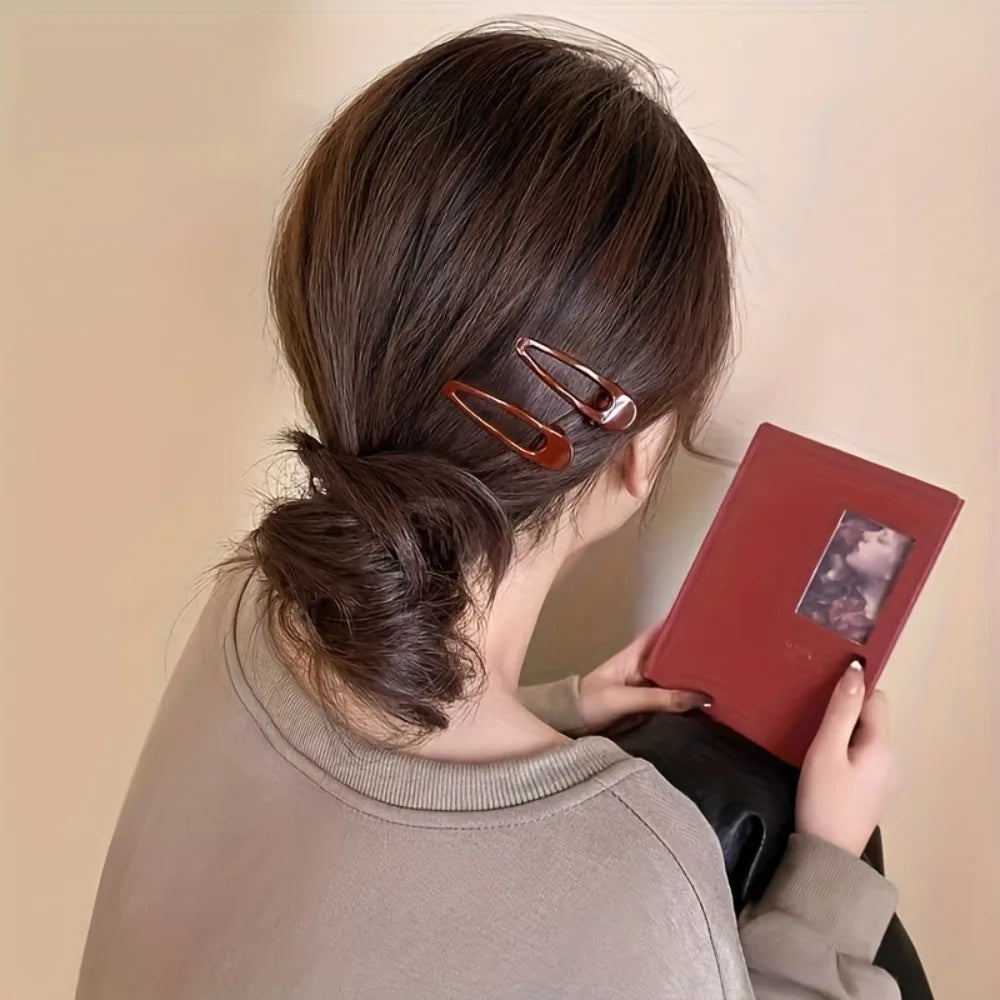2pcs Advanced Wine Red Minimalist Oval Duckbill Clip Minimalist Side Broken Hair Clip Commuting Versatile Temperament Headband