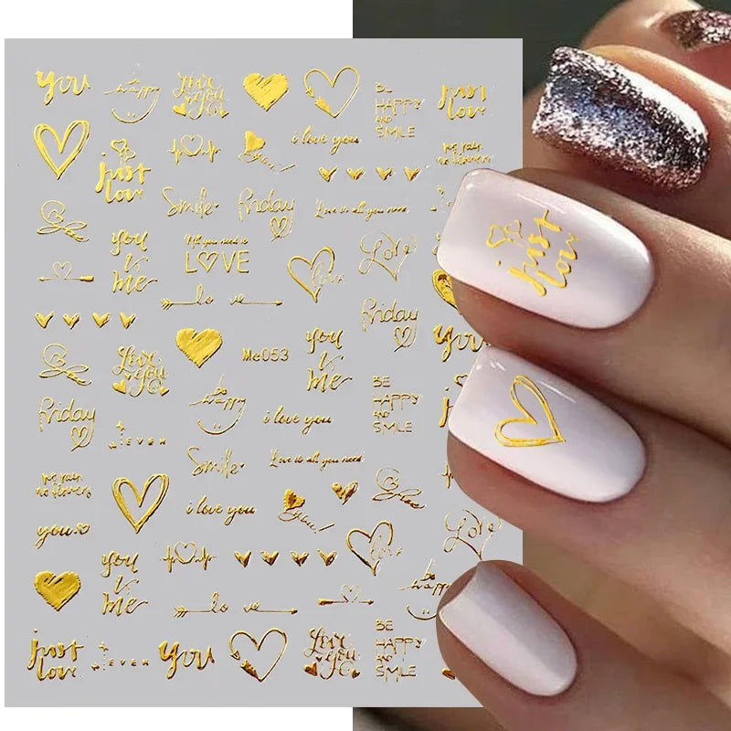1PCS Laser Love Letter Nail Sticker Nail Art Decoration Flower Star supplies Decals Press On Nails Stickers Parts
