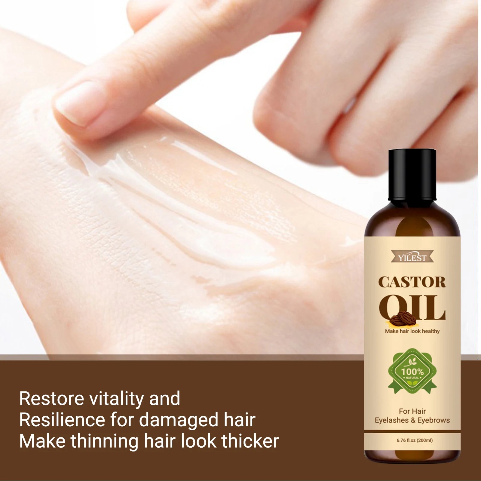 100% Pure Castor Oil 200ml Hair Growth Treatment Eyelashes Eyebrows Moisturizing Strengthen Repair Split Ends Pure Castor Oil