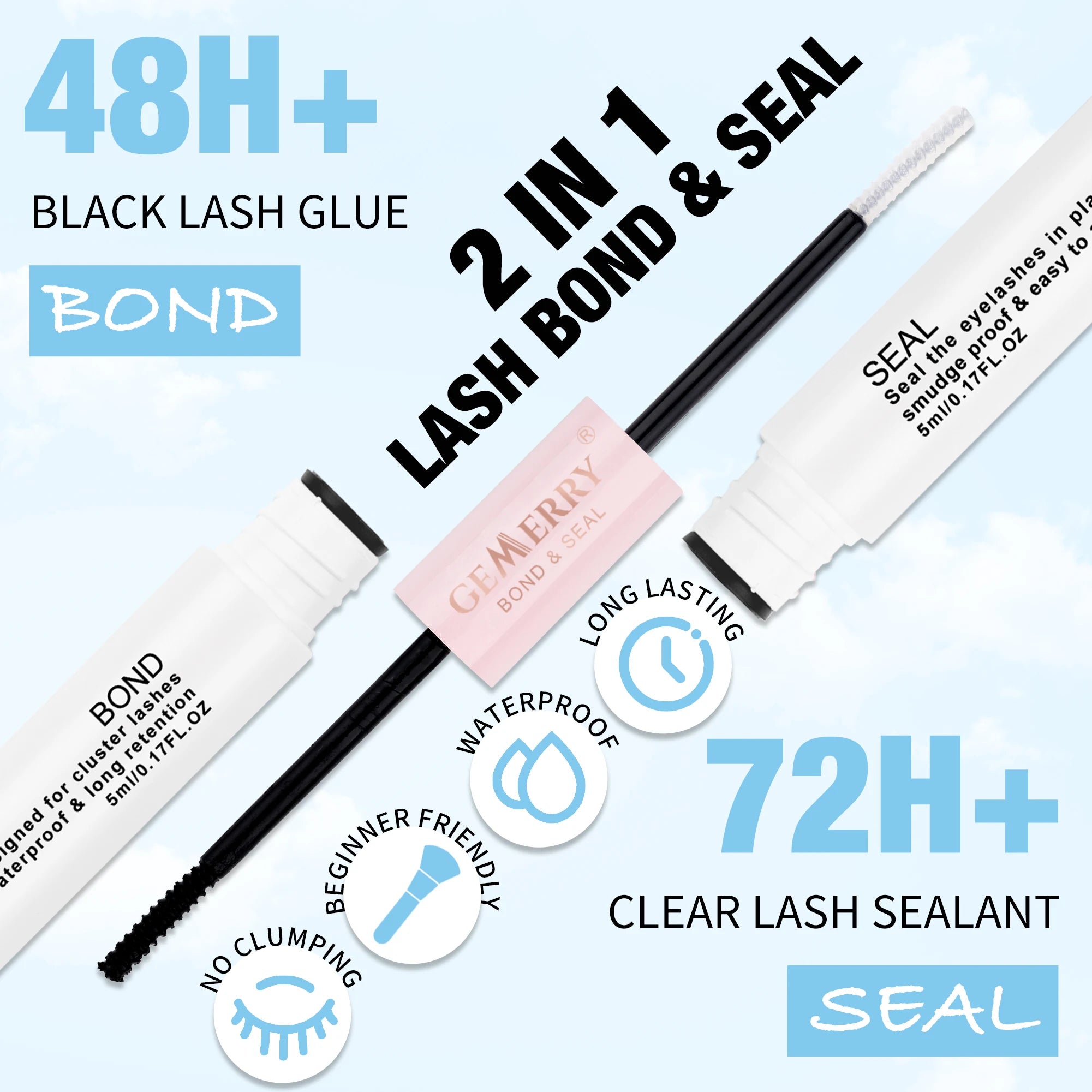 Gemerry 40P/50P DIY Lashes Extension Kit With 280 PCS False Lash Clusters Lash Bond And Seal Lash Glue Remover And Lash Tweezers