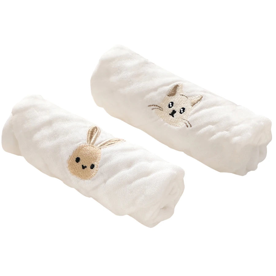 2/3/5pcs Baby Towels Toddler Soft Washcloth Burp Cloth 6 Layer Cotton Embroidery Hand Face Wipes Newborn Bib Kids Handkerchief