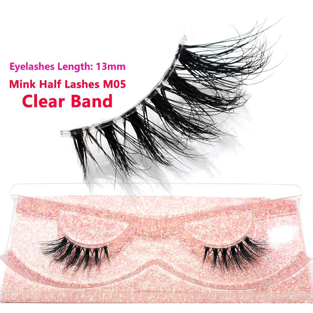 Half Lashes Short Mink Eyelashes Fluffy Soft False Eyelashes Wispy Cross Strip Eye Lashes Natural Mink Eyelash Extension Makeup