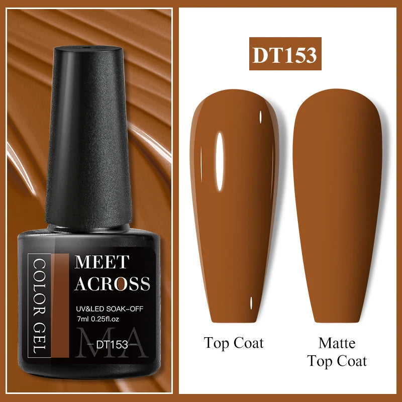 MEET ACROSS 7ml Dark Color Glitter Top Coat Gel For Nails Brocade Powder 2 In 1 Chameleon Nail Art Gel Varnish Manicure