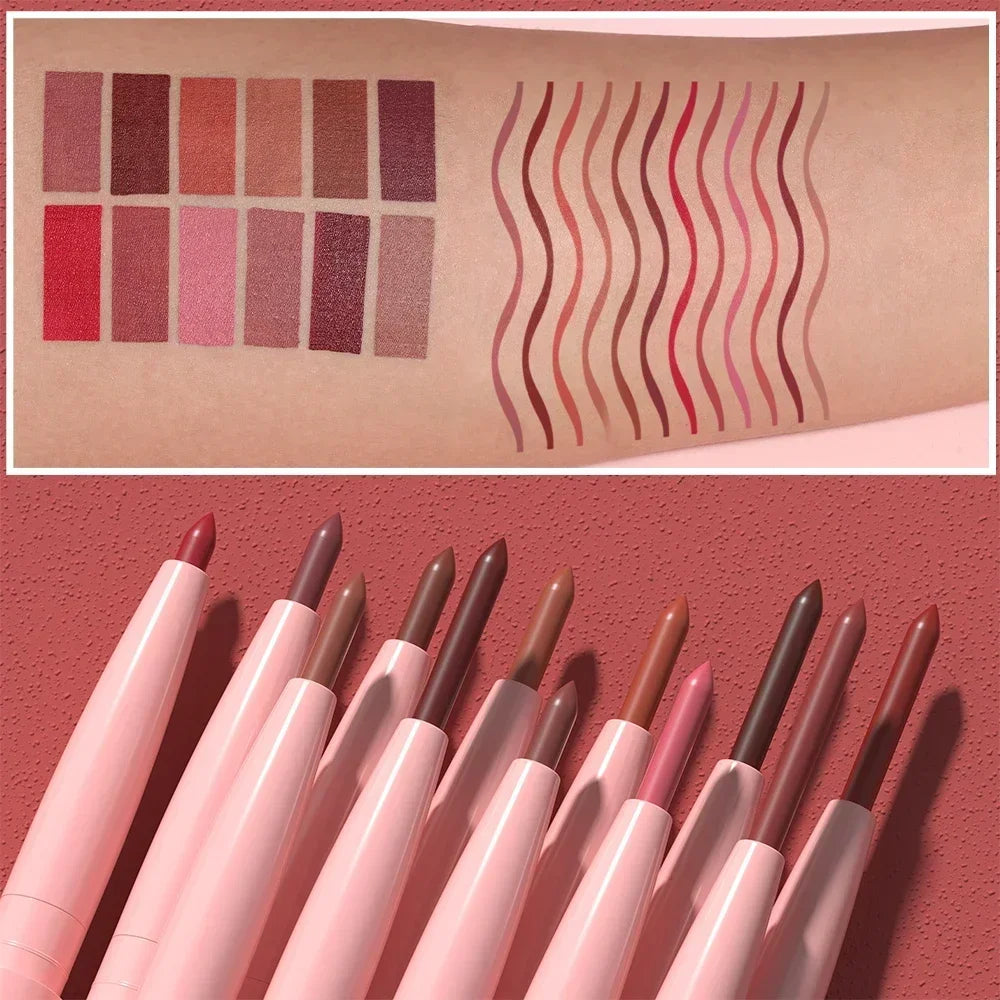 12Color Waterproof Lip Liner Pencil Dark Red Brown Lipstick Pencil Lip Outline Nude Matte Lipstick Crayon Contouring Tint Makeup
