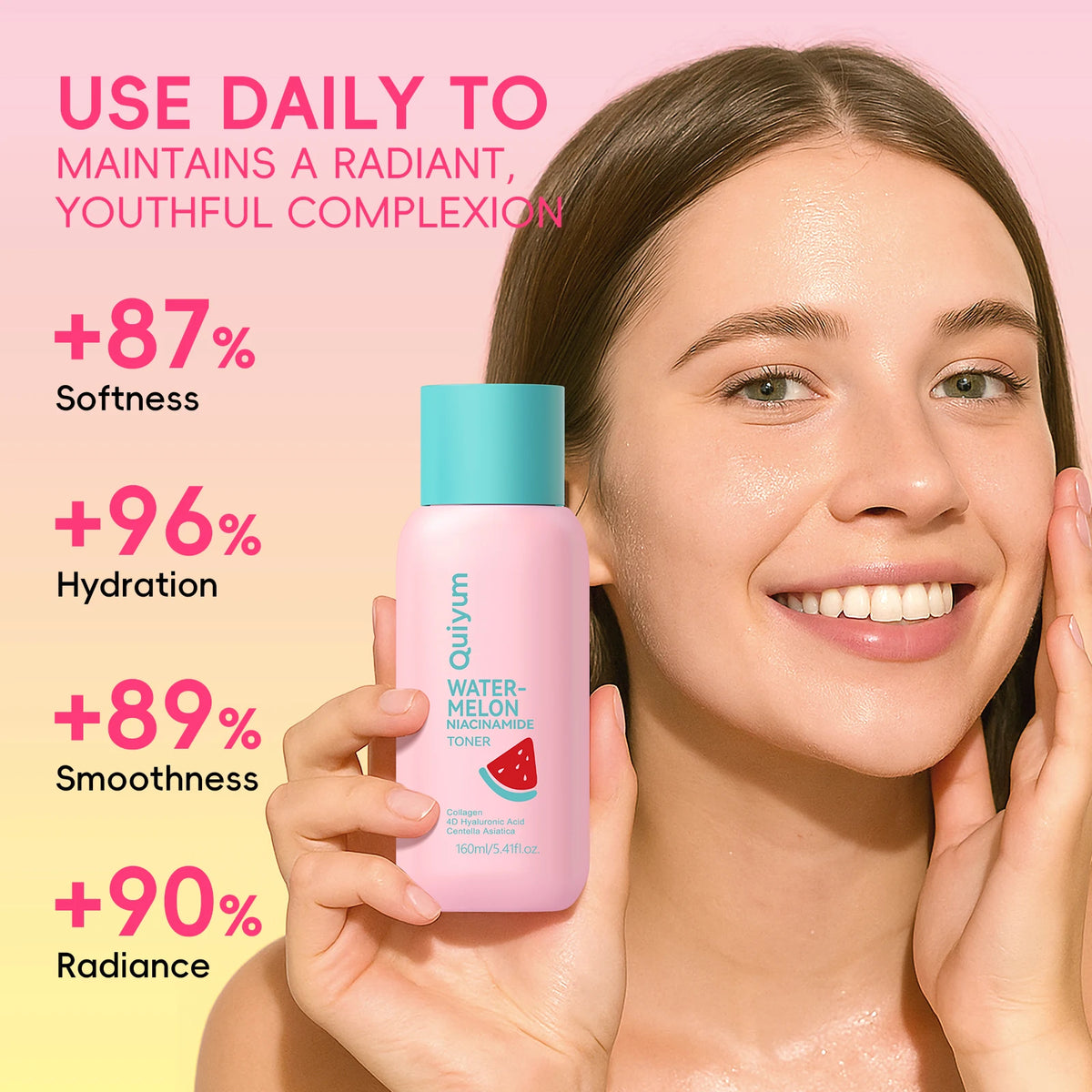 Quiyum Watermelon Niacinamide Toner 160ml Deep Hydration Reveal Radiance with 4D Hyaluronic Acid