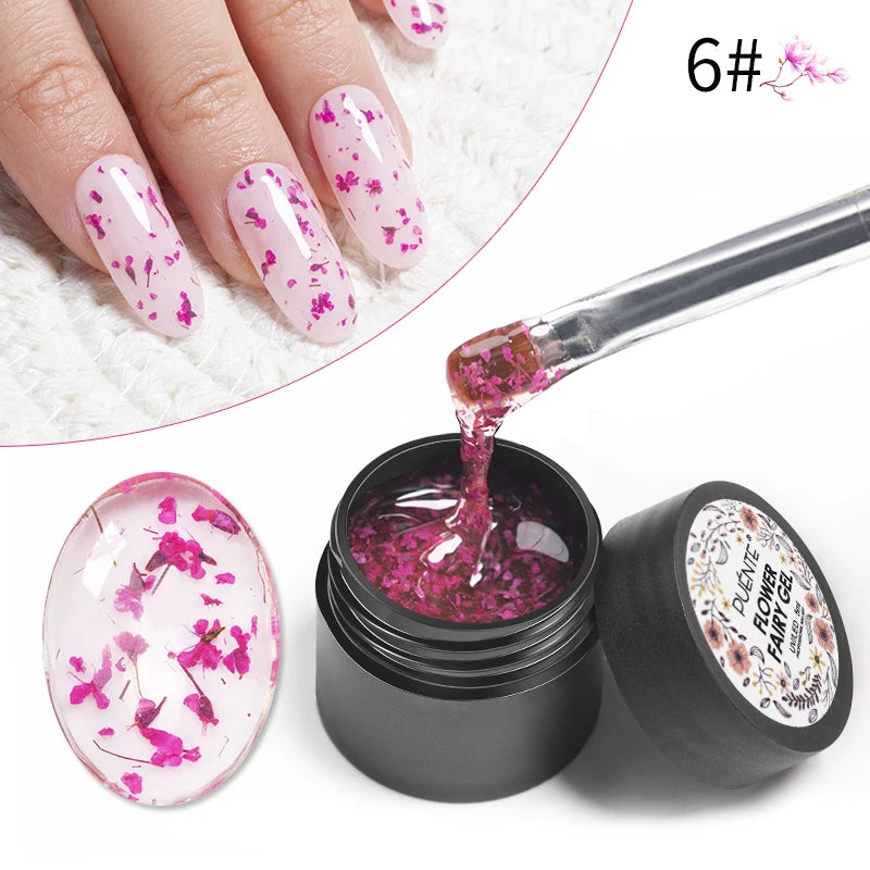 PUENTE 5ml Flower Fairy Gel Nail Polish Pink Blue Purple Natural Dried Flowers Gel For Nail Art Soak Off UV Varnish For Manicure
