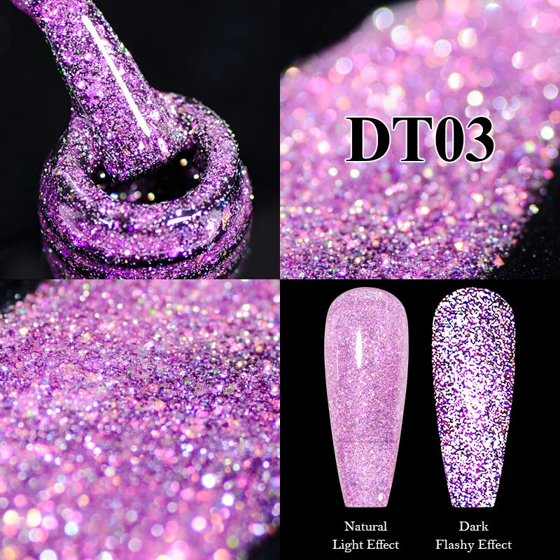 MEET ACROSS 7ml Reflective Glitter Gel Nail Polish Pink Green Purple Sparkling Soak Off UV Gel Polish for Manicure DIY Nail Art