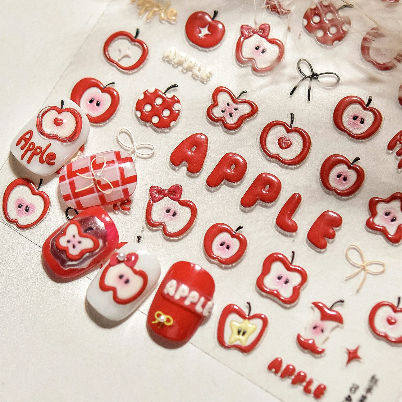 Shiny Attractive Apple Core Peel Cute Fruits Bowknot Tie Star Self Adhesive Nail Art Stickers Charming Rhinestone Manicure Decal