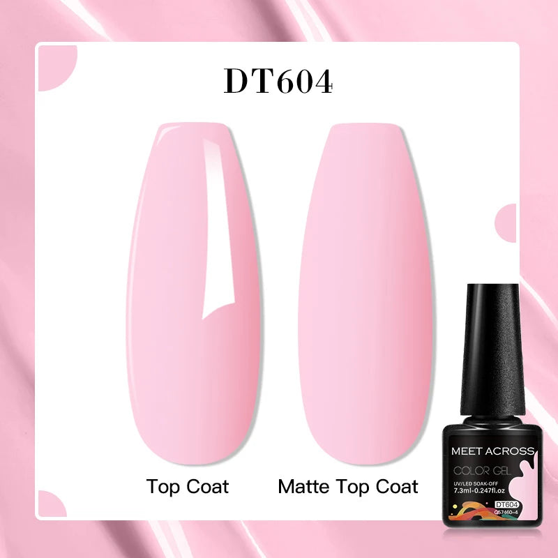 MEET ACROSS 7ml Pink Glitter Rubber Base Nail Gel Polish Sparkling Gold Foil DIY Nail Art Painting Gel Long Lasting Varnish