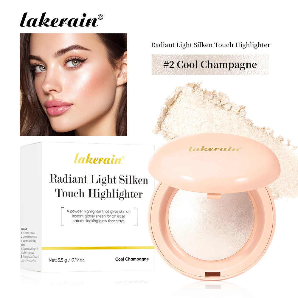 Lakerain Silken Touch Highlight Powder Smooth Texture Luminous Finish Long Lasting Makeup Waterproof Baked Highlighter Powder