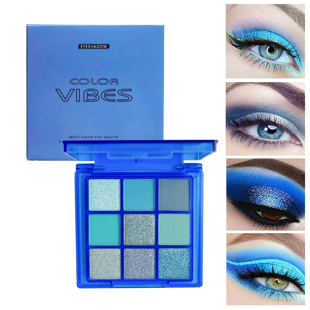 9 Colors Punk Smokey Matte Glitter Eyeshadow Palette Shimmer Eye Shadow Makeup Palette Cool Toned Gray Black Eye Pigment Palett