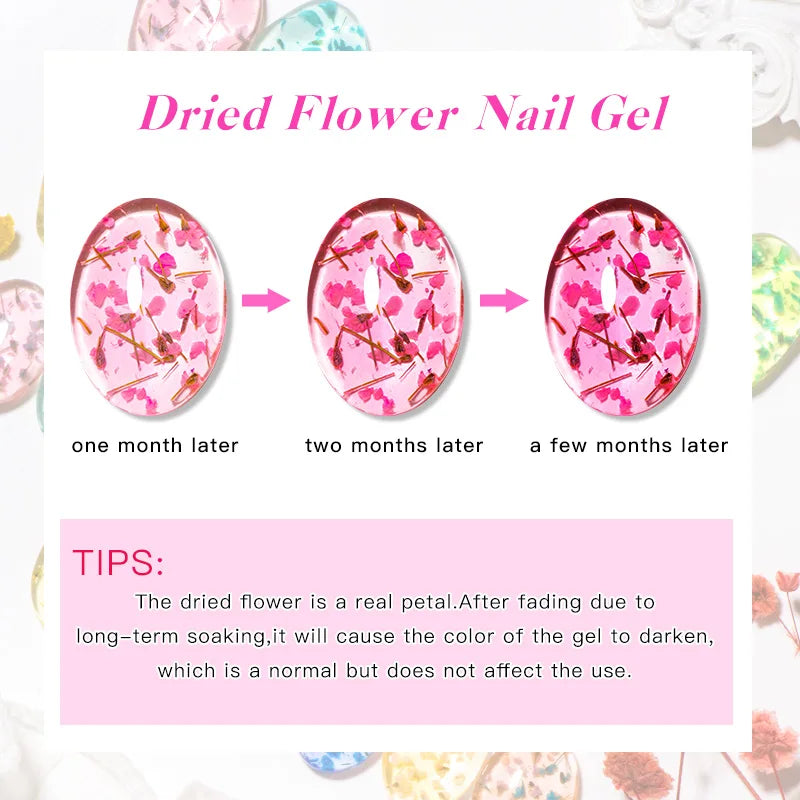 4pc Dried Flower Nail Gel Polish Set Red Pink Blue Nude Natural Flower Nail Art Varnish for Manicure DIY Long Lasting UV/LED