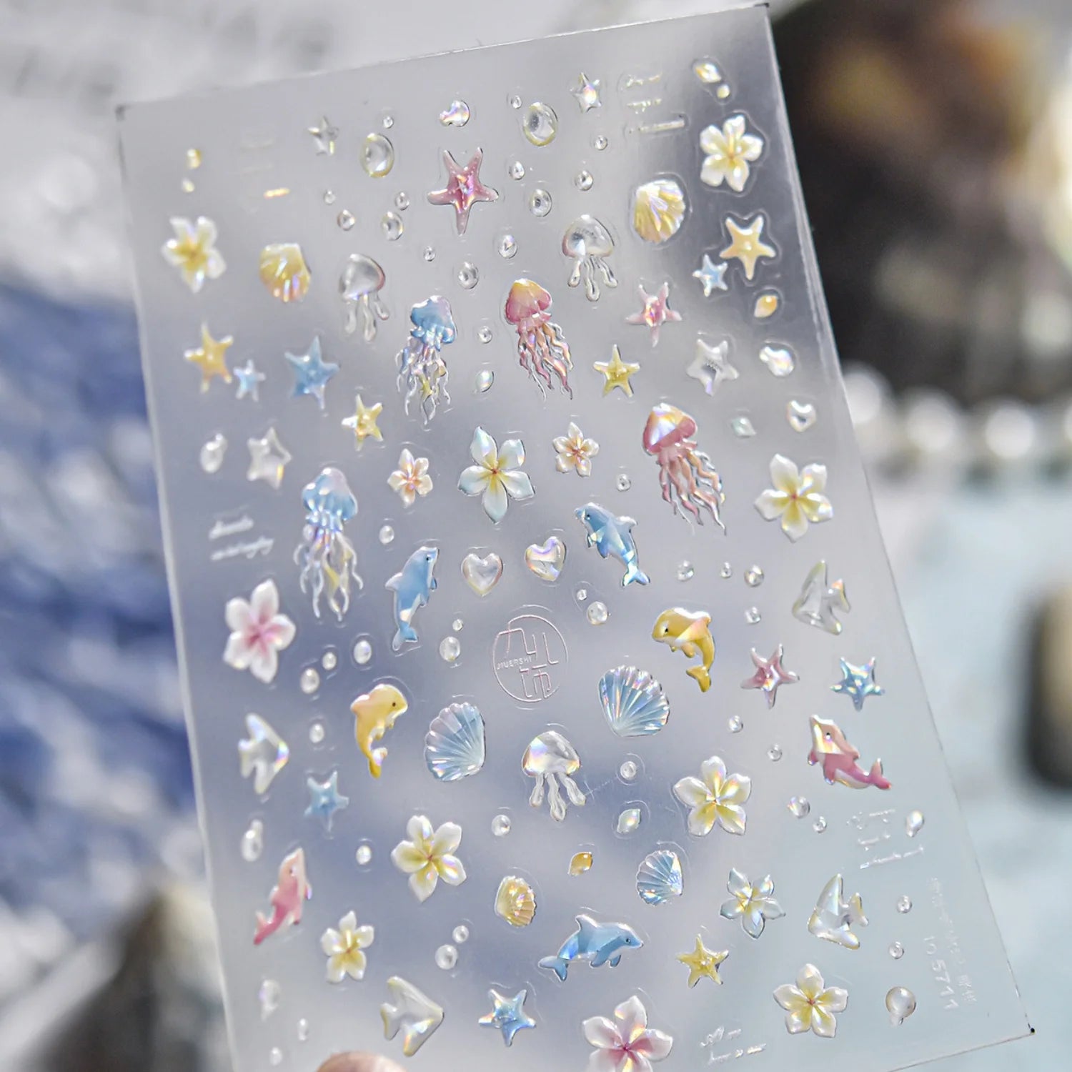 5D Summer Ocean Nail Stickers Seaside Vacation Colorful Fish Bubble Starfish Little Octopus Nail Decal Fresh Sea Manicure Decor