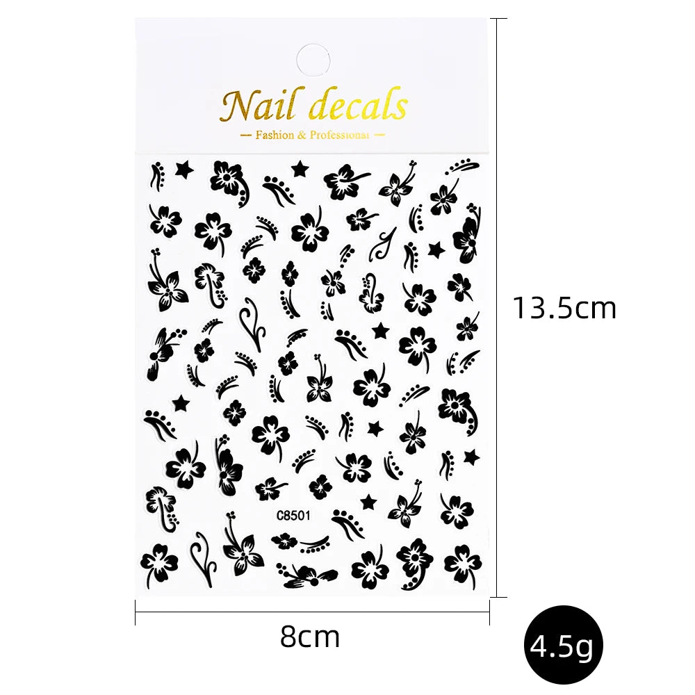 1pc 3D White Hibiscus Flower Nail Art Stickers 8 Colors Hollow Petal Flower Nail Decal Exquisite Gold/Silver/Black Floral Slider