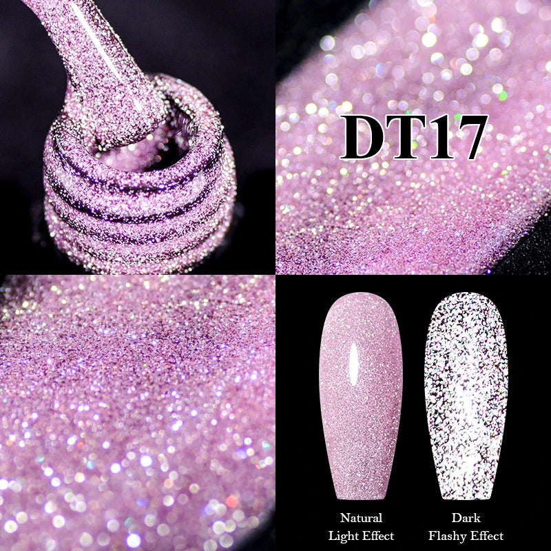 MEET ACROSS 7ml Reflective Glitter Gel Nail Polish Pink Green Purple Sparkling Soak Off UV Gel Polish for Manicure DIY Nail Art