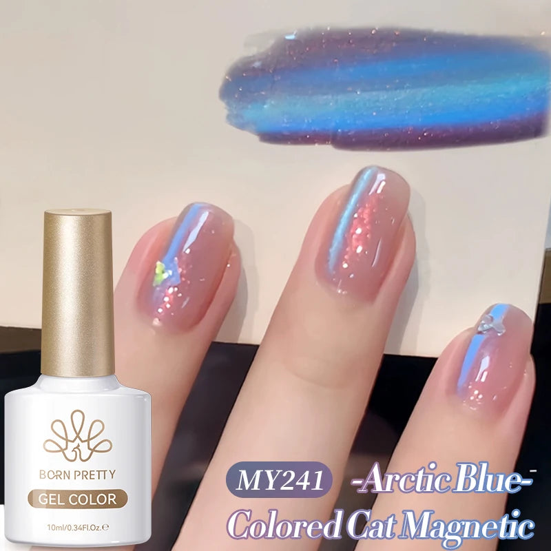 BORN PRETTY 10ml Autumn Gold Pink Glitter Cat Magnetic Gel Nail Polish Jelly Pink Semi Permanent Soak Off UV LED Varnish