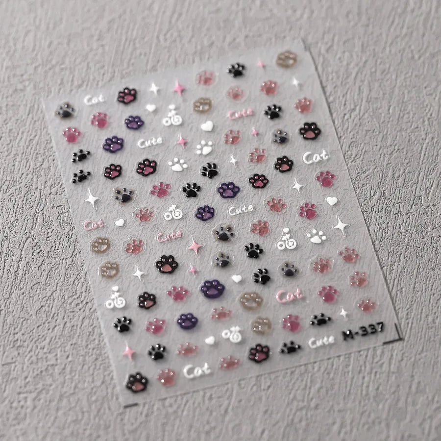 1pcs Japanese Cute Graffiti Lines Nail Art Stickers 5D Embossed Butterfly Rabbit Nail Art Accessory Stickers Self Adhesive Decal