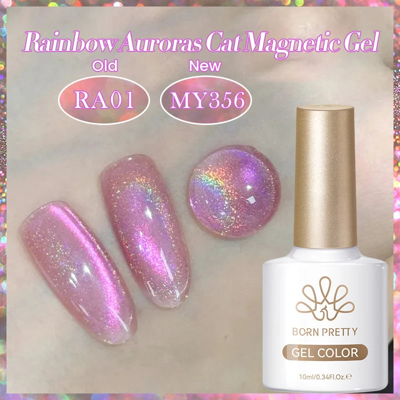 BORN PRETTY 10ml Autumn Gold Pink Glitter Cat Magnetic Gel Nail Polish Jelly Pink Semi Permanent Soak Off UV LED Varnish