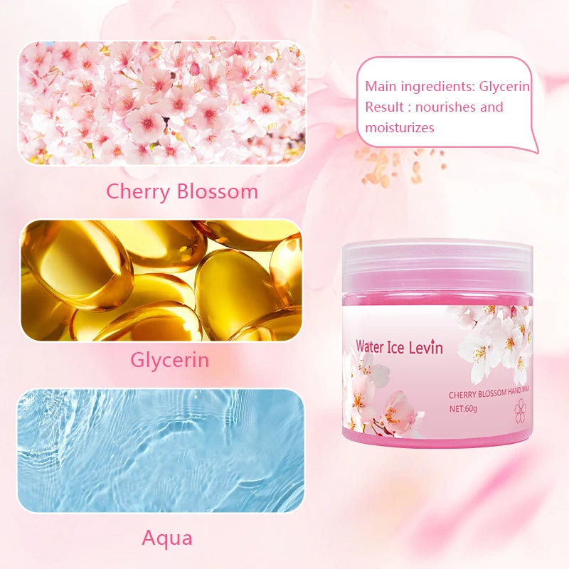 Water Ice Levin Cherry Blossom Hand Mask Glycerin Nourishes Moisturizes Softens Dry Rough Hands 60g