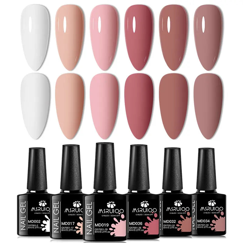 6pc All-Season Colors Gel Nail Polish Set UV LED Soak Off Nail Art Supplies Semi Permanent DIY Manicure Salon Nails Design