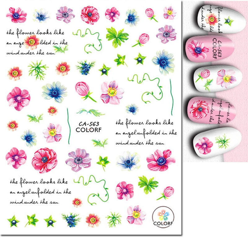 3d Nail Art Decals Geometric Lines Daisy Sunflowers Letters Adhesive Sliders Nail Stickers Decoration For Manicure